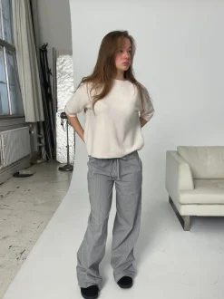 Design By Si Adina lavtaljede bukser med striber - Sort Hot
