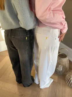 Design By Si Alaia lavtaljede jeans med lyn detalje - Hvid denim Discount