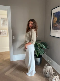 Design By Si Alaia lavtaljede jeans med lyn detalje - Hvid denim Discount