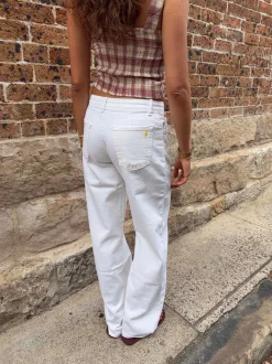 Design By Si Alaia lavtaljede jeans med lyn detalje - Hvid denim Discount