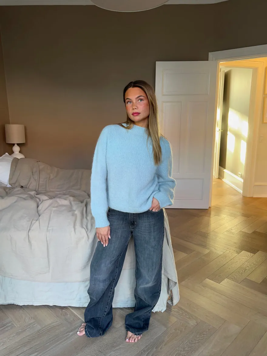 Design By Si Alaia lavtaljede jeans med lyn detalje - Grå denim Clearance