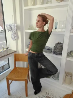 Design By Si Alaia lavtaljede jeans med lyn detalje - Grå denim Clearance