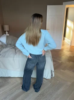Design By Si Alaia lavtaljede jeans med lyn detalje - Grå denim Clearance
