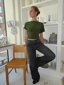 Design By Si Alaia lavtaljede jeans med lyn detalje - Grå denim Clearance