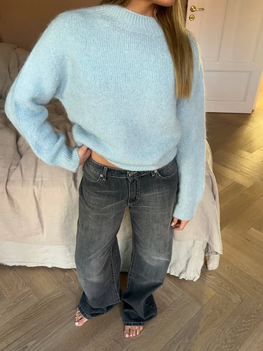 Design By Si Alaia lavtaljede jeans med lyn detalje - Grå denim Clearance