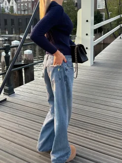 Design By Si Alaia lavtaljet jeans med lyn detalje - Lys denim Sale