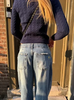 Design By Si Alaia lavtaljet jeans med lyn detalje - Lys denim Sale