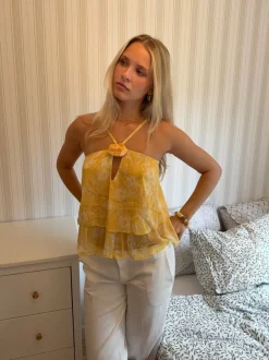 Design By Si Albertia top med blomst - Gul New
