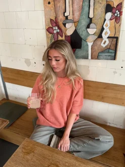 Design By Si Alia trekvartærmet striktrøje - Koral/lyserød Hot