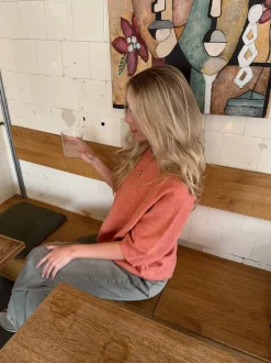 Design By Si Alia trekvartærmet striktrøje - Koral/lyserød Hot