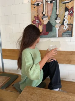 Design By Si Alia trekvartærmet striktrøje - Grøn Discount