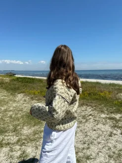 Design By Si Alisa mønstret quiltet jakke - Grøn/beige Outlet