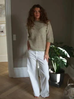 Design By Si Almina strikket t-shirt med striber - Grøn/beige Online