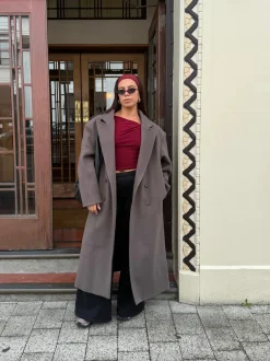 Design By Si Alva oversized frakke - Taupe Hot