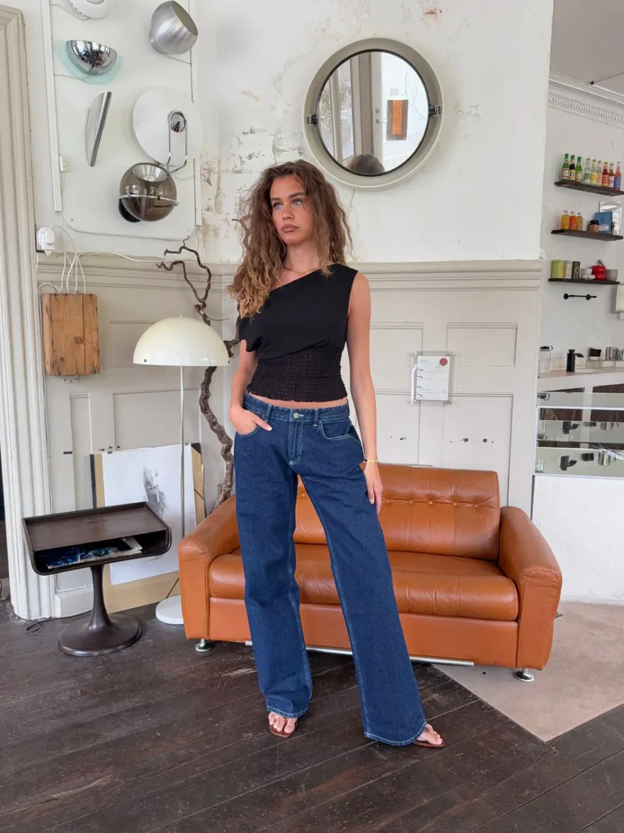 Design By Si Alvina jeans med blomsterdetalje - Mørk denim Online