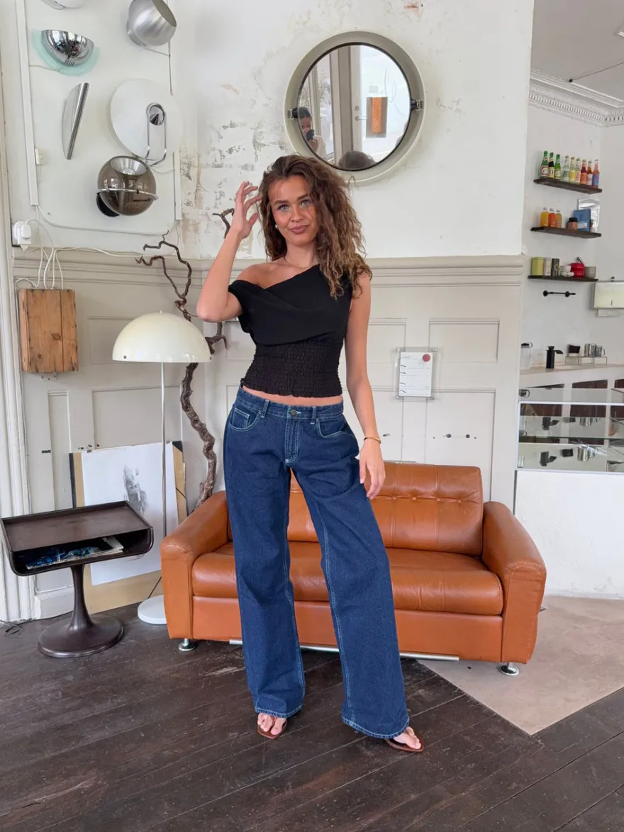Design By Si Alvina jeans med blomsterdetalje - Mørk denim Online