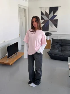 Design By Si Amalie t-shirt med ærmer - Lyserød/hvid Outlet
