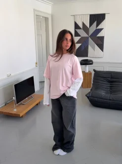 Design By Si Amalie t-shirt med ærmer - Lyserød/hvid Outlet