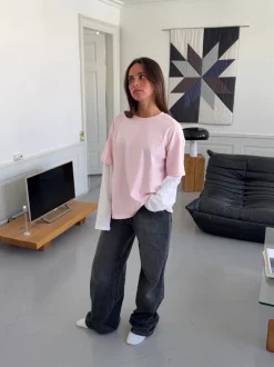 Design By Si Amalie t-shirt med ærmer - Lyserød/hvid Outlet