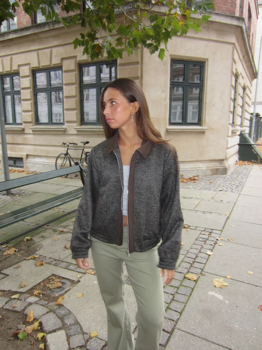 Design By Si Ana herringbone bomberjakke - Brun Online