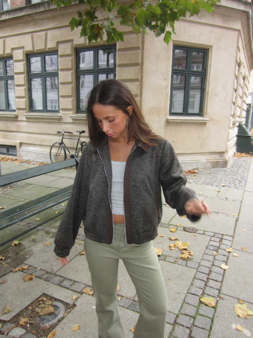 Design By Si Ana herringbone bomberjakke - Brun Online