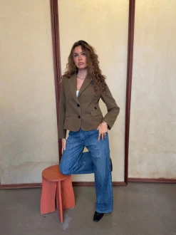 Design By Si Anahita kort blazer - Kaki Online