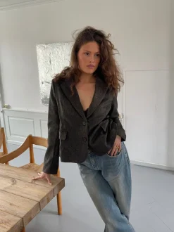 Design By Si Anahita kort blazer - Mørkebrun/Sort Hot