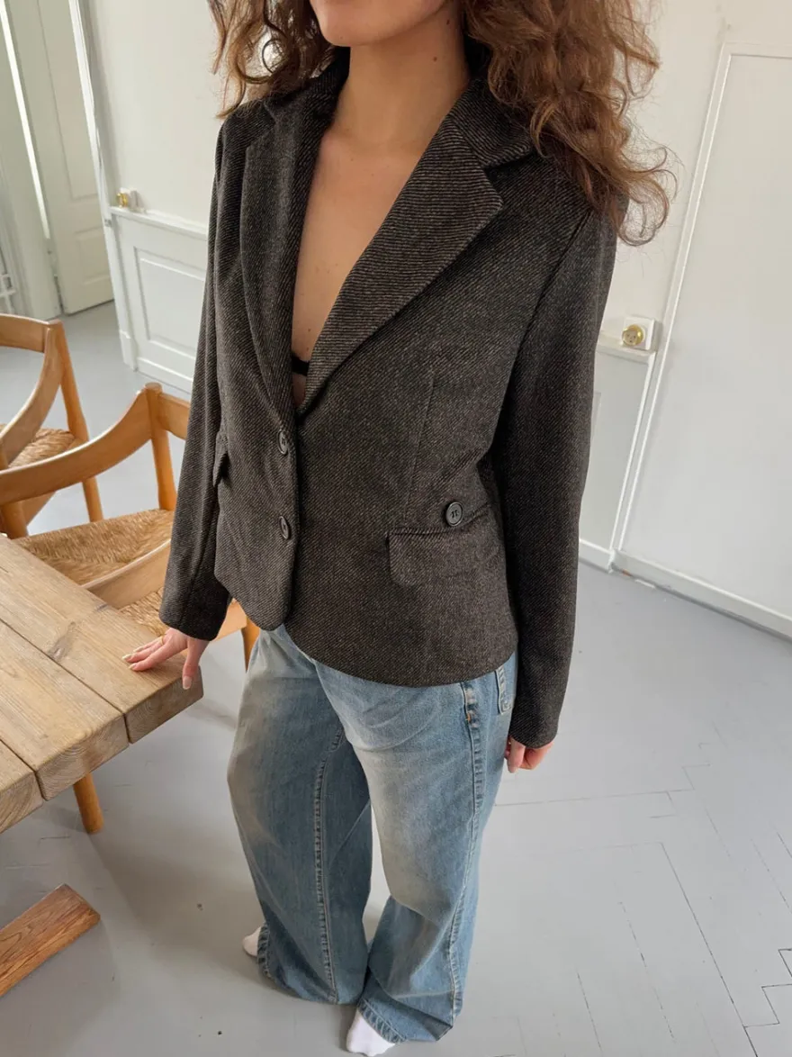 Design By Si Anahita kort blazer - Mørkebrun/Sort Hot