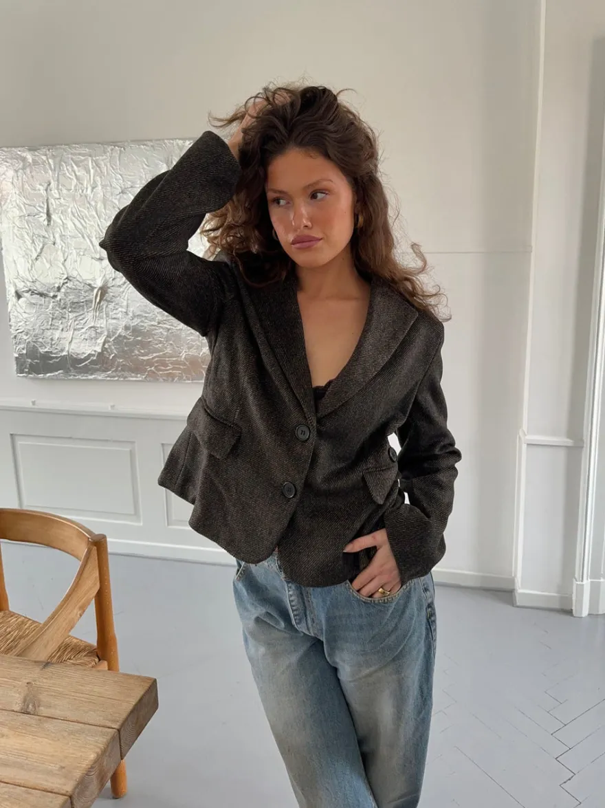 Design By Si Anahita kort blazer - Mørkebrun/Sort Hot