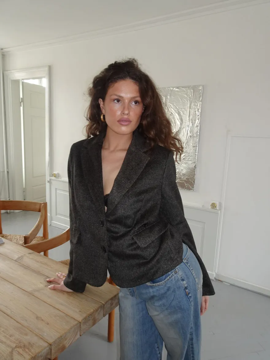 Design By Si Anahita kort blazer - Mørkebrun/Sort Hot