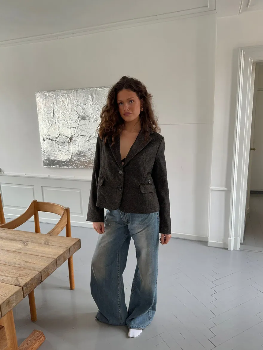 Design By Si Anahita kort blazer - Mørkebrun/Sort Hot