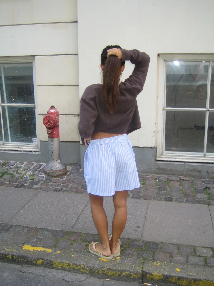 Design By Si Andrea shorts med striber - Blå/hvid Clearance