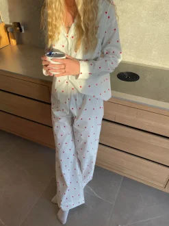 Design By Si Ane pyjamas bukser med hjerter - Hvid Best