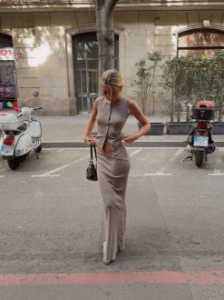 Design By Si Antonia nederdel med knapper - Beige