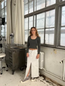 Design By Si Ariella square neck bluse - Mørkegrøn Online
