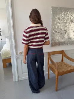 Design By Si Astrid jeans med detaljer - Navy/rød