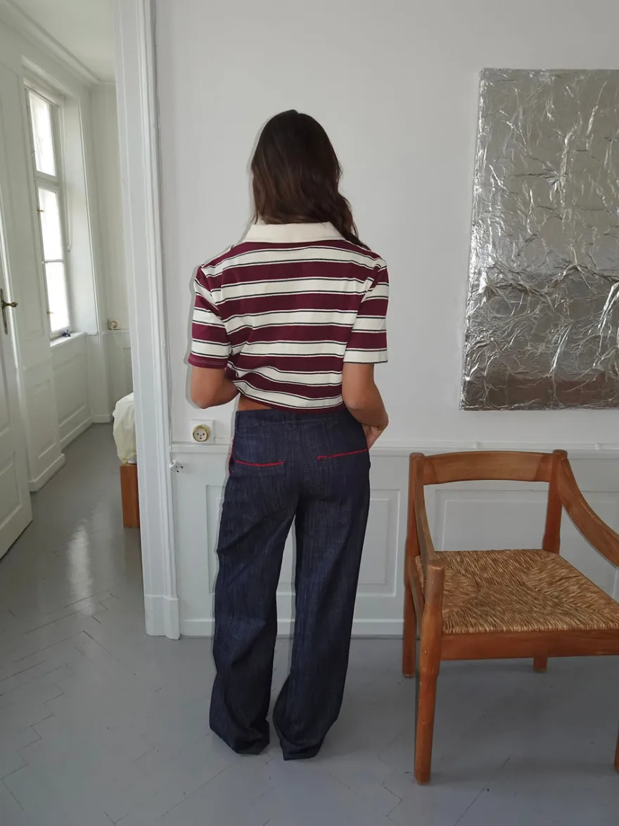 Design By Si Astrid jeans med detaljer - Navy/rød