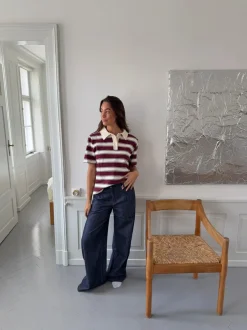 Design By Si Astrid jeans med detaljer - Navy/rød