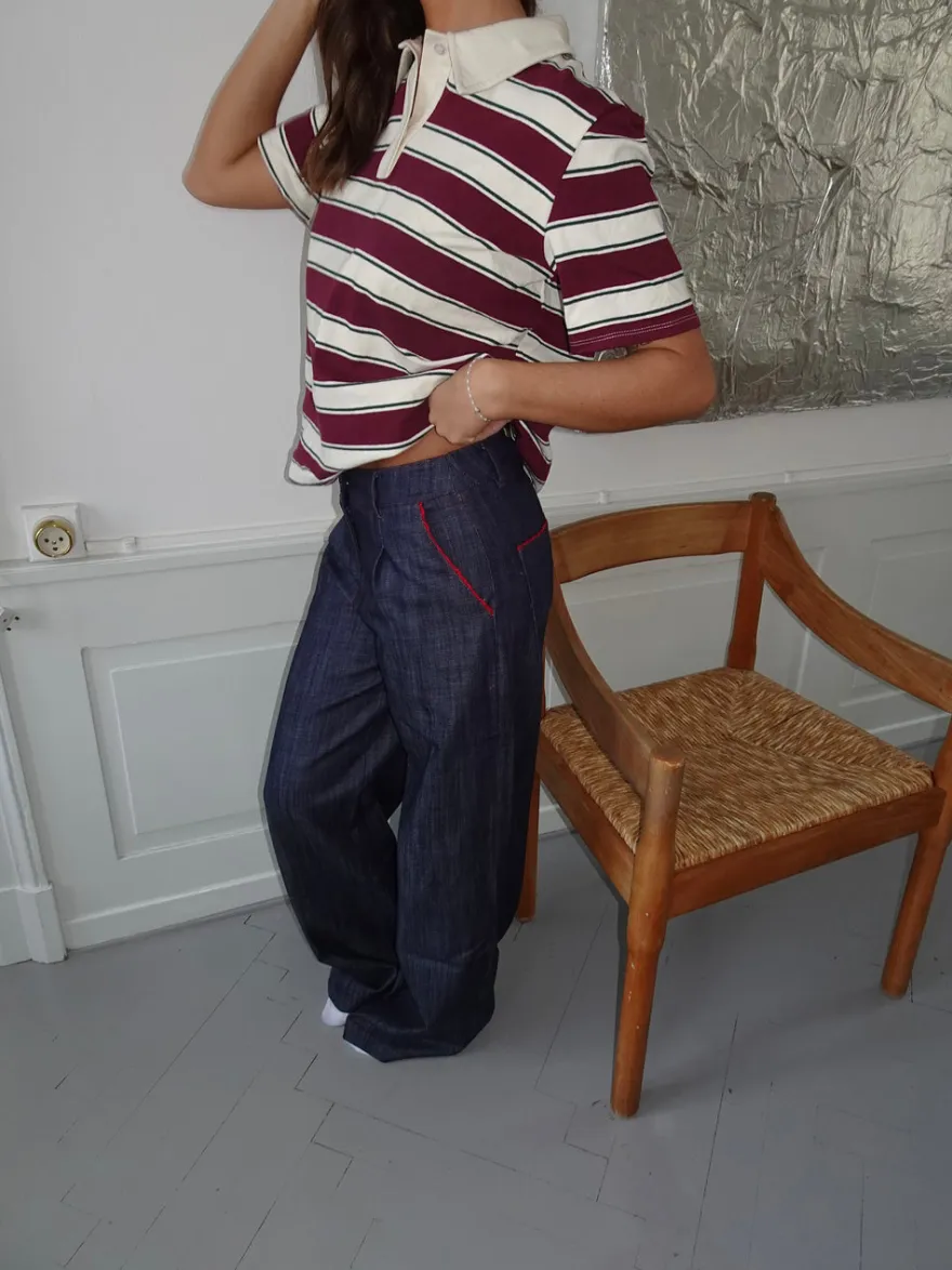 Design By Si Astrid jeans med detaljer - Navy/rød