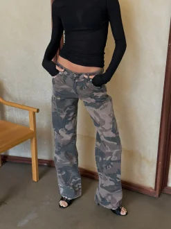 Design By Si Audrine army jeans - Brun/grøn Discount