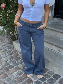 Design By Si Audrine lavtaljede jeans - Blå