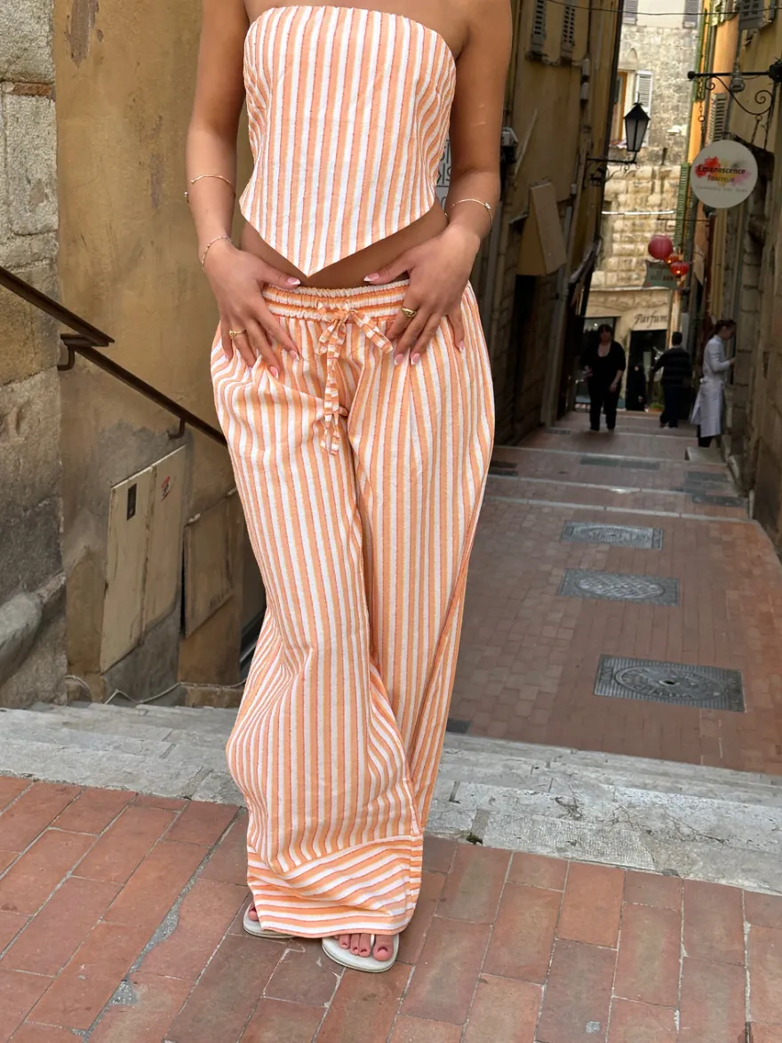 Design By Si Aura stribede bukser - Orange/hvid Hot