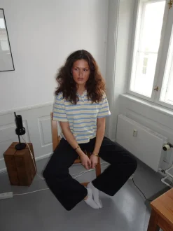 Design By Si Autine stribede polo t-shirt - Gul/Lyseblå/Beige