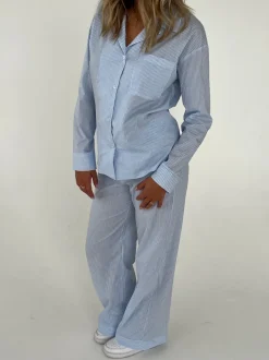 Design By Si Avana pyjamasskjorte med striber - Blå/hvid Outlet