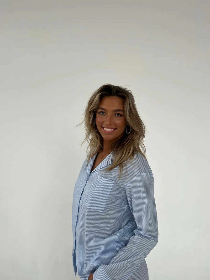 Design By Si Avana pyjamasskjorte med striber - Blå/hvid Outlet