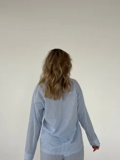 Design By Si Avana pyjamasskjorte med striber - Blå/hvid Outlet