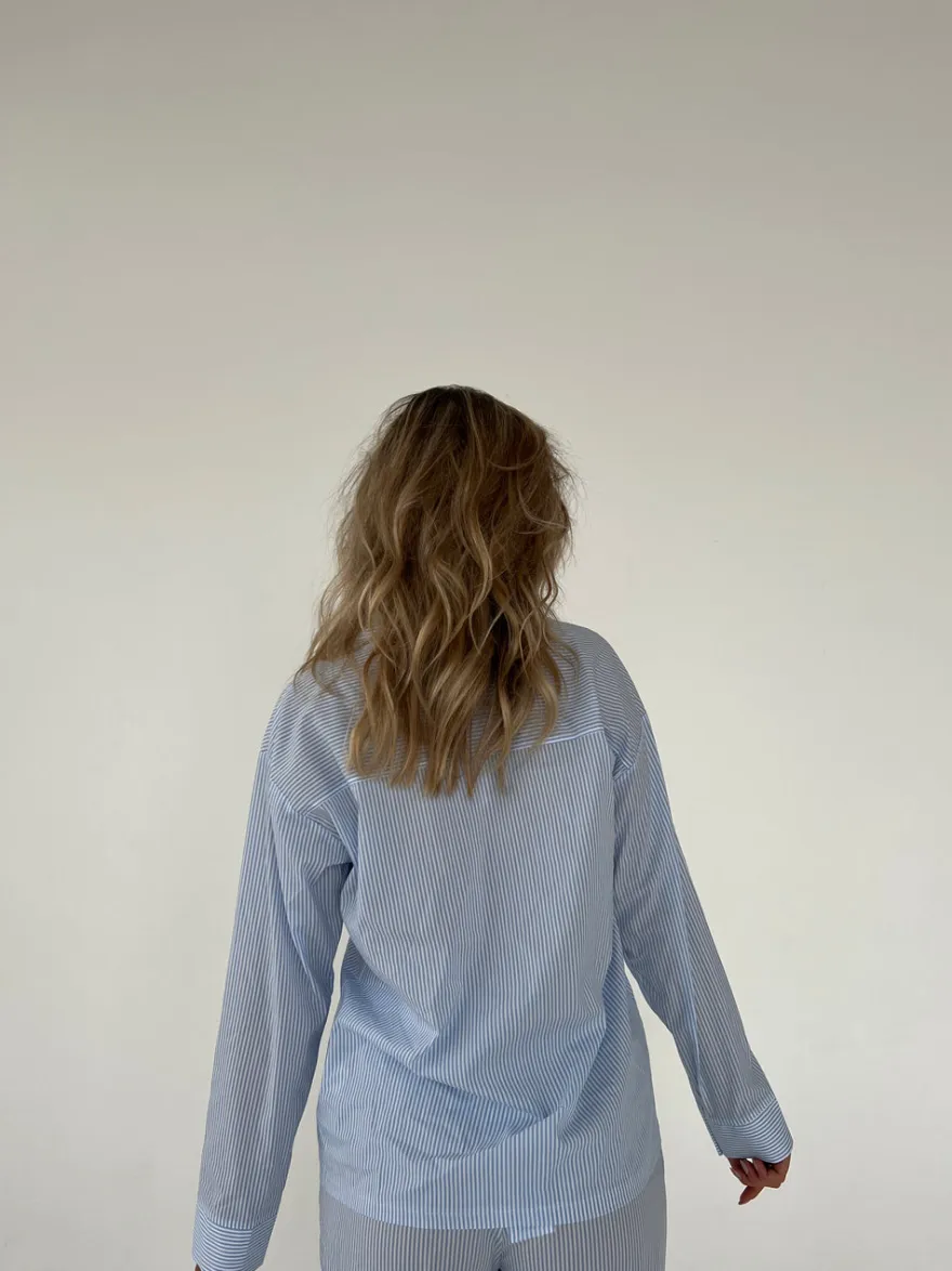 Design By Si Avana pyjamasskjorte med striber - Blå/hvid Outlet