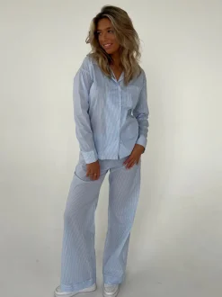 Design By Si Avana pyjamasskjorte med striber - Blå/hvid Outlet