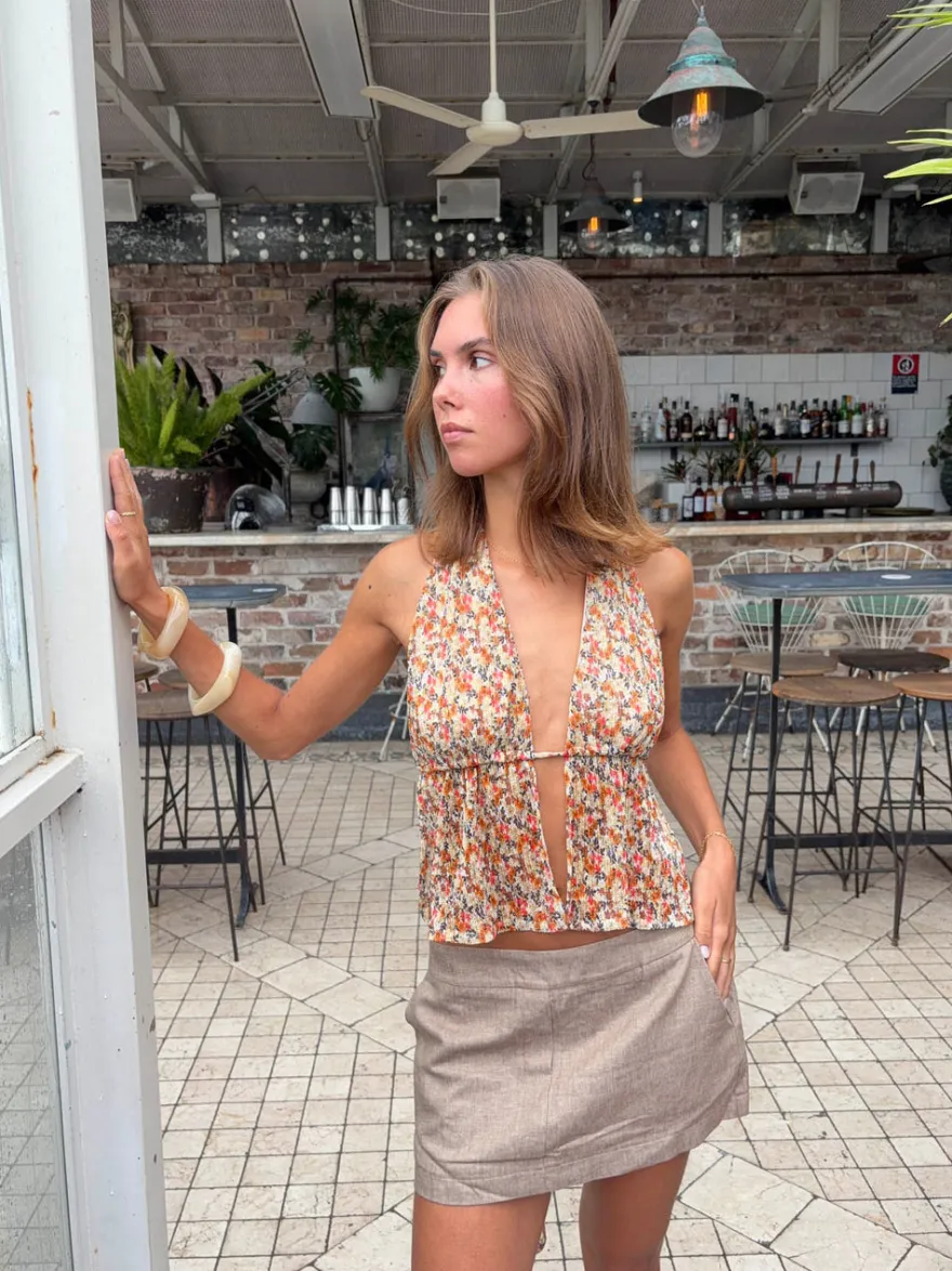Design By Si Axelle top med blomster - Orange/multifarvet Online