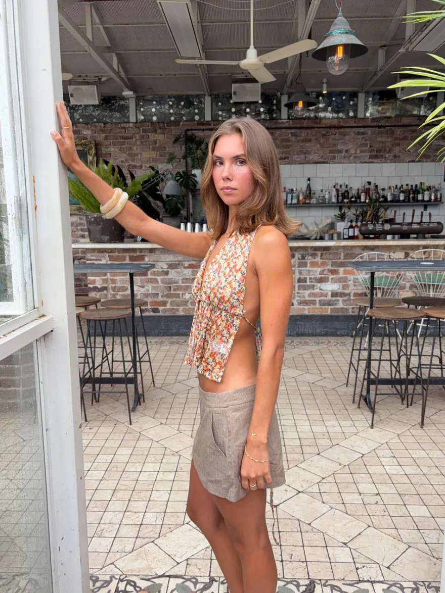 Design By Si Axelle top med blomster - Orange/multifarvet Online